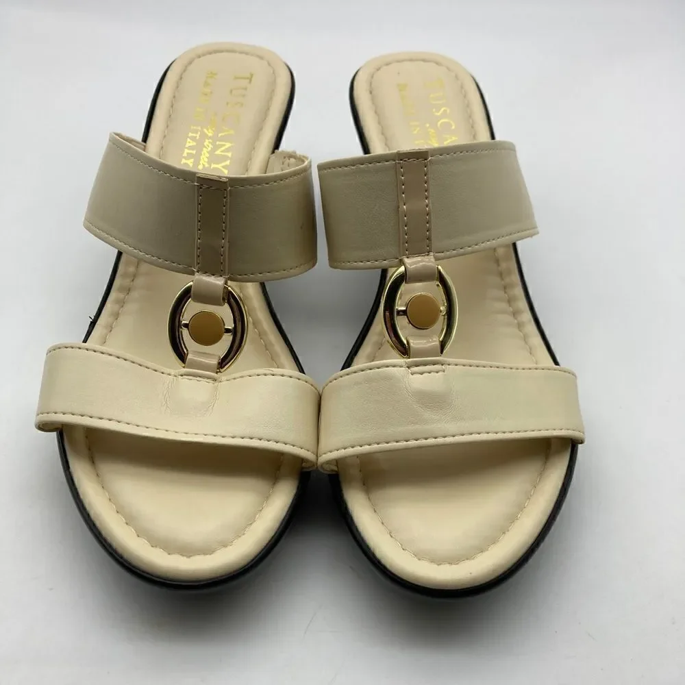 Tuscany by Easy Street Cala Wedge Cream Sandals Size 8M Made in Italy Like New